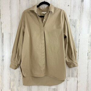 Ann Mashburn Shirt Sz L Tan Khaki Canvas Button Down